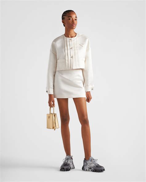 prada satin wrap mini skirt|White Double satin miniskirt .